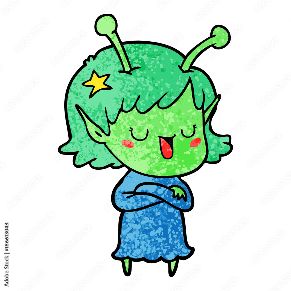 happy alien girl cartoon