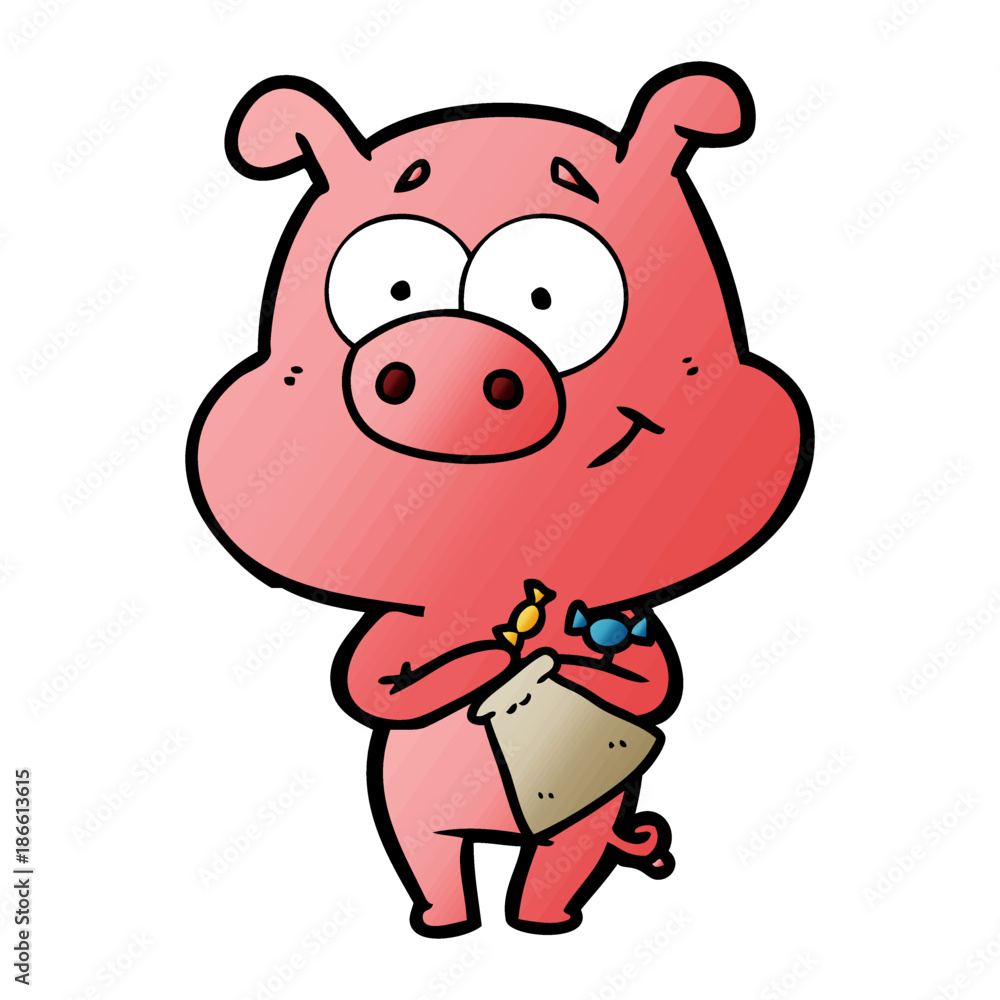 happy cartoon pig with candy happy cartoon pig with candy