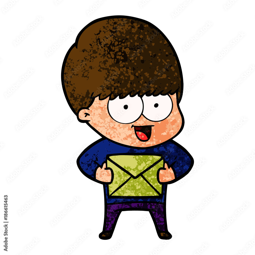 happy cartoon boy with present happy cartoon boy with present