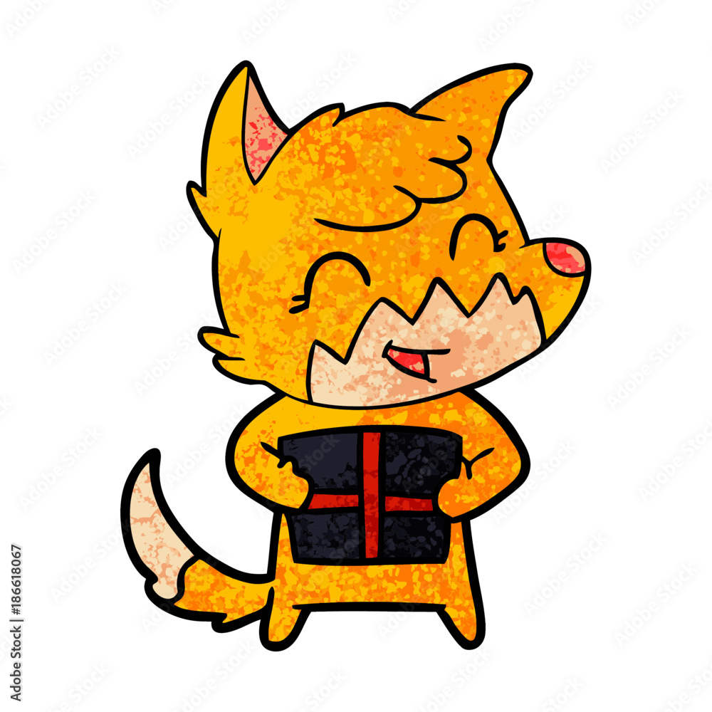 fox cartoon character with present