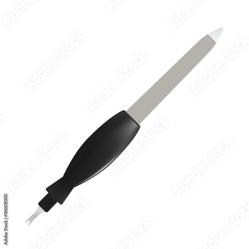 Realistic nail file with black grip and cuticle trimmer. Isolated vector.