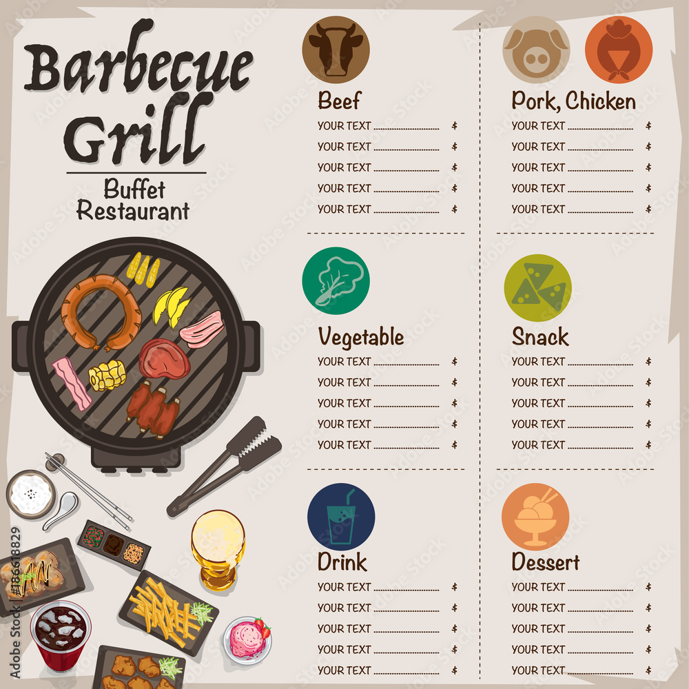 Obraz premium menu barbecue grill restaurant template design graphic objects