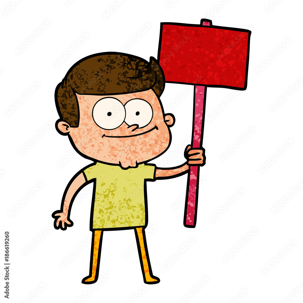 cartoon happy man with placard cartoon happy man with placard