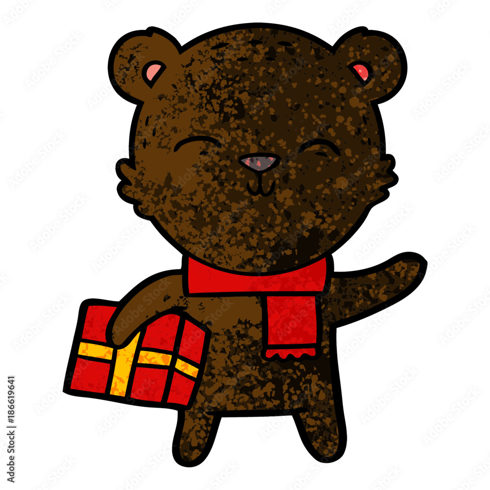 happy cartoon bear with present happy cartoon bear with present