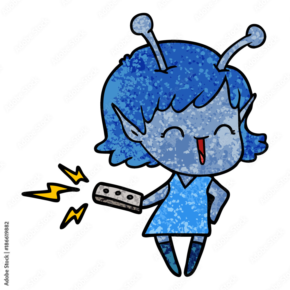 cartoon alien girl laughing with remote control cartoon alien girl laughing with remote control