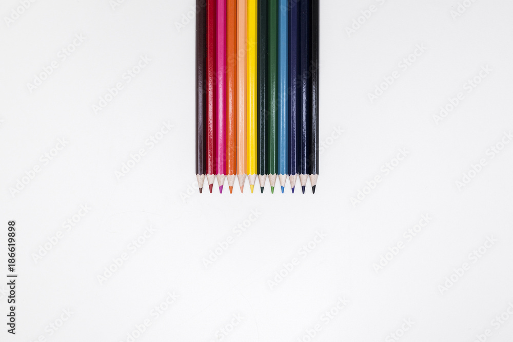 Obraz premium Color pencils isolated on white background close up with Clipping path.Beautiful color pencils.Color pencils for drawing.
