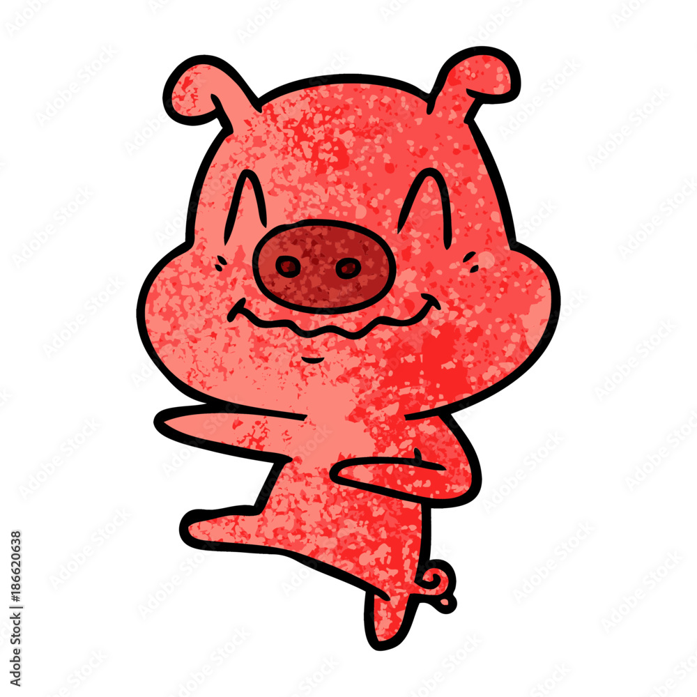 nervous cartoon pig dancing