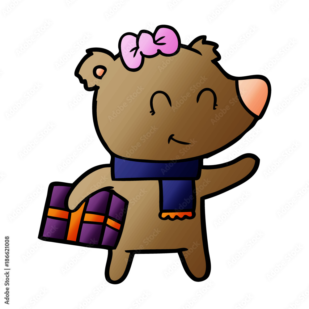 bear cartoon character with present bear cartoon character with present