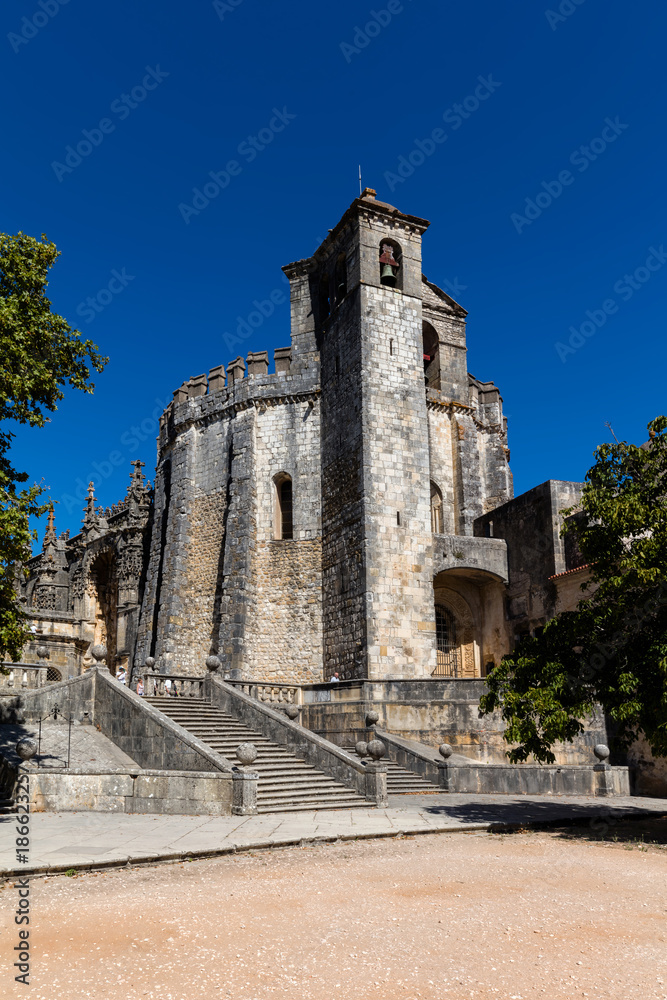 The  Round Church (rotunda) in Tomar, Portugal, built by the Knights Templar in the 12th century, modeled after the Dome of the Rock in Jerusalem,
