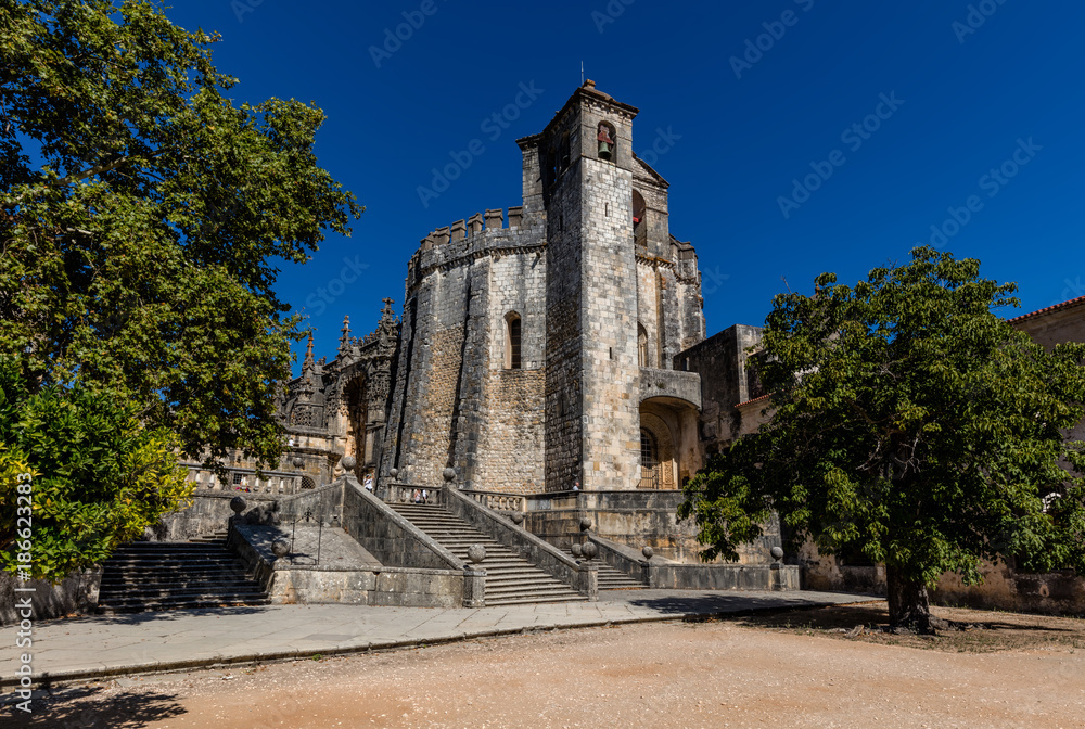 Fototapeta premium The Round Church (rotunda) in Tomar, Portugal, built by the Knights Templar in the 12th century, modeled after the Dome of the Rock in Jerusalem,
