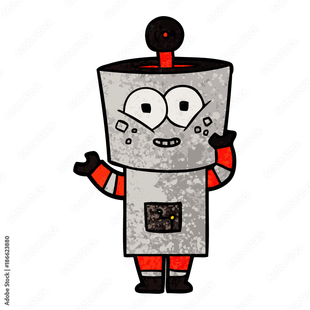 happy cartoon robot waving hello happy cartoon robot waving hello