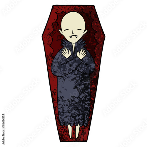 spooky cartoon vampire in coffin