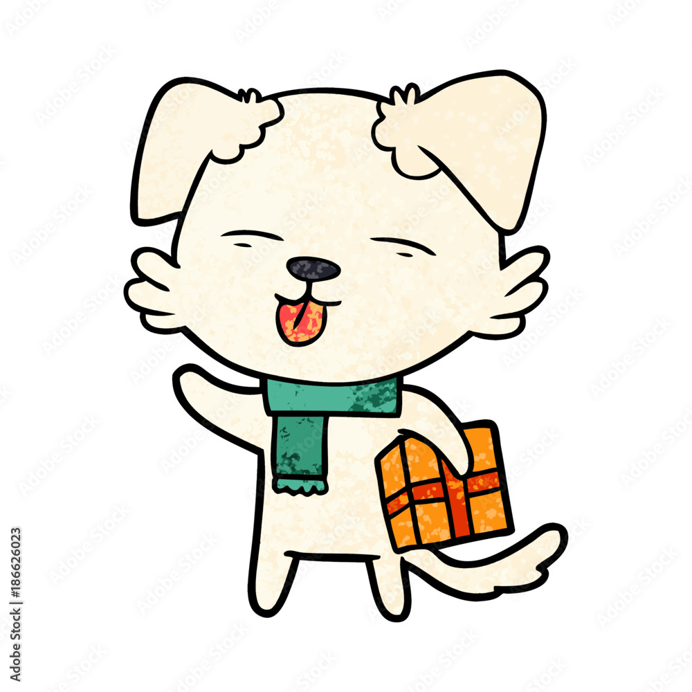 cartoon dog with xmas gift