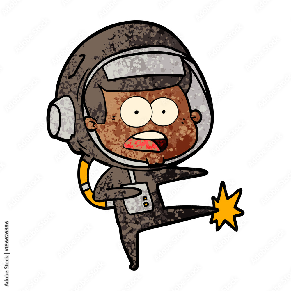 cartoon surprised astronaut kicking