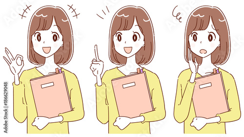 若い女性のイラスト 書類