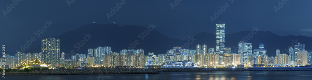 Panorama of Skyline of Hong Kong city at night