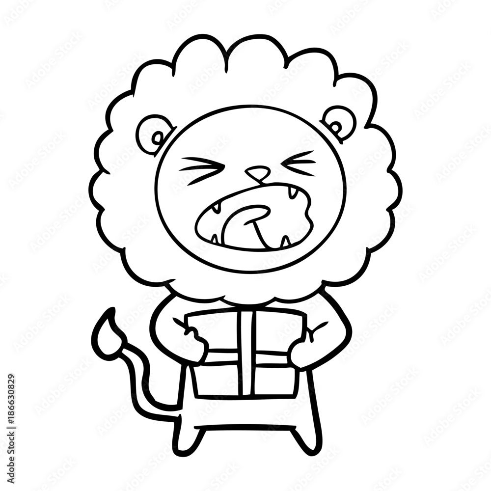 cartoon lion with christmas present cartoon lion with christmas present