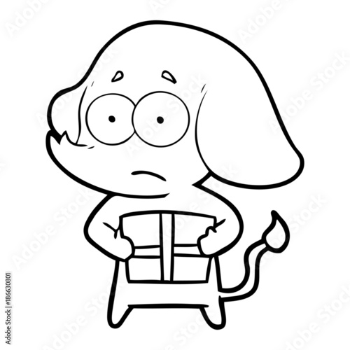 cartoon unsure elephant with christmas present