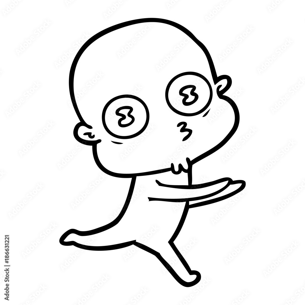 cartoon weird bald spaceman running cartoon weird bald spaceman running