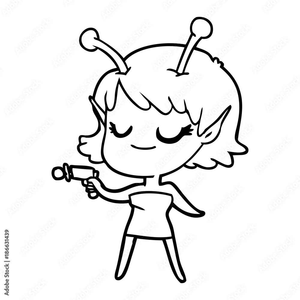 smiling alien girl cartoon pointing ray gun smiling alien girl cartoon pointing ray gun