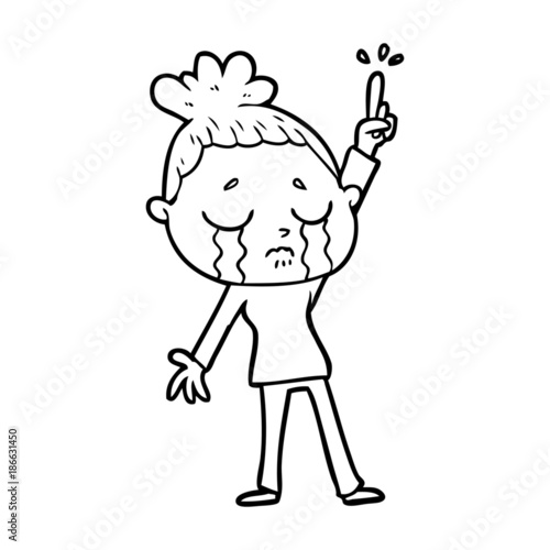 cartoon crying woman raising hand