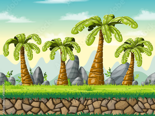 Seamless cartoon nature background. Vector illustration with separate layers.