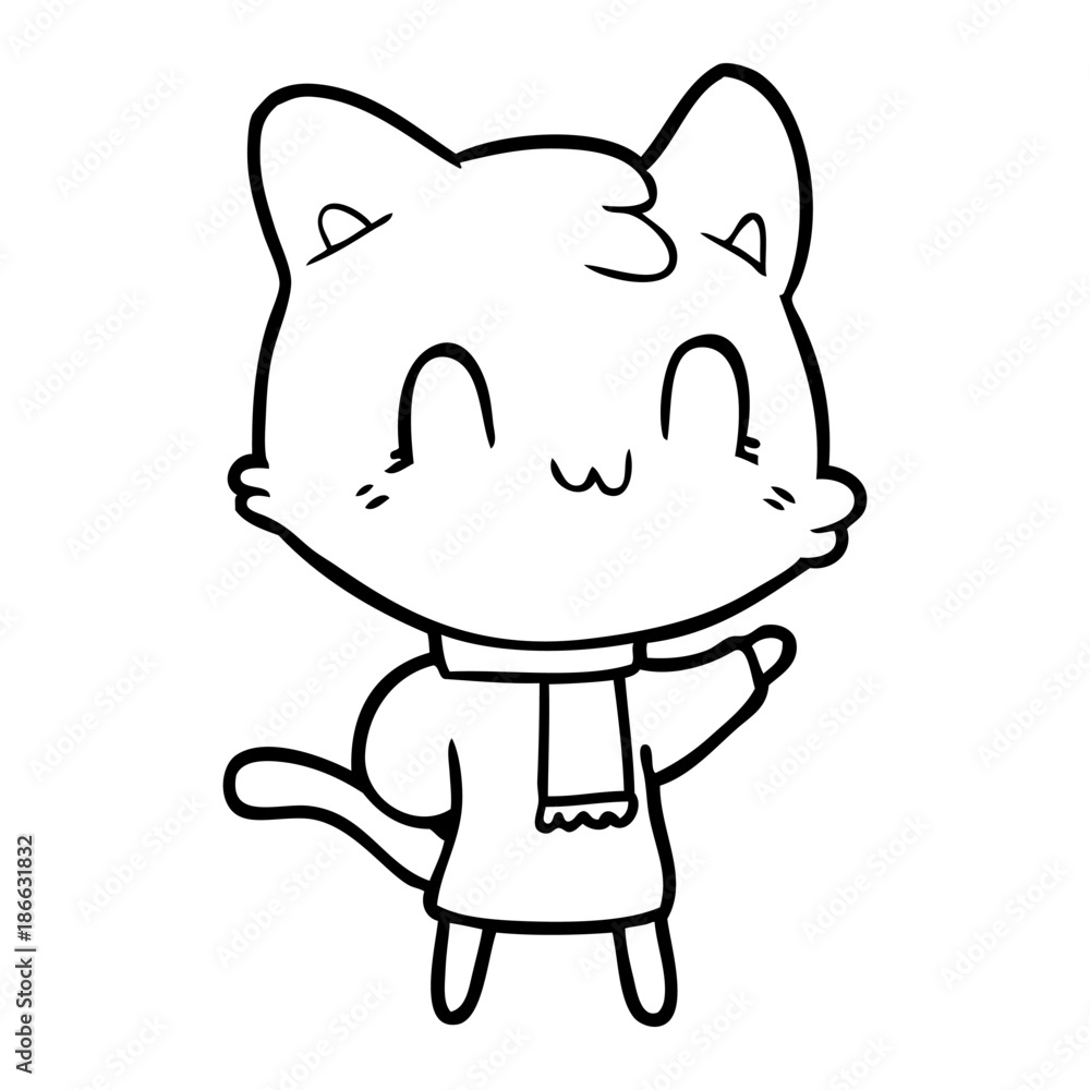 cartoon happy cat wearing scarf cartoon happy cat wearing scarf