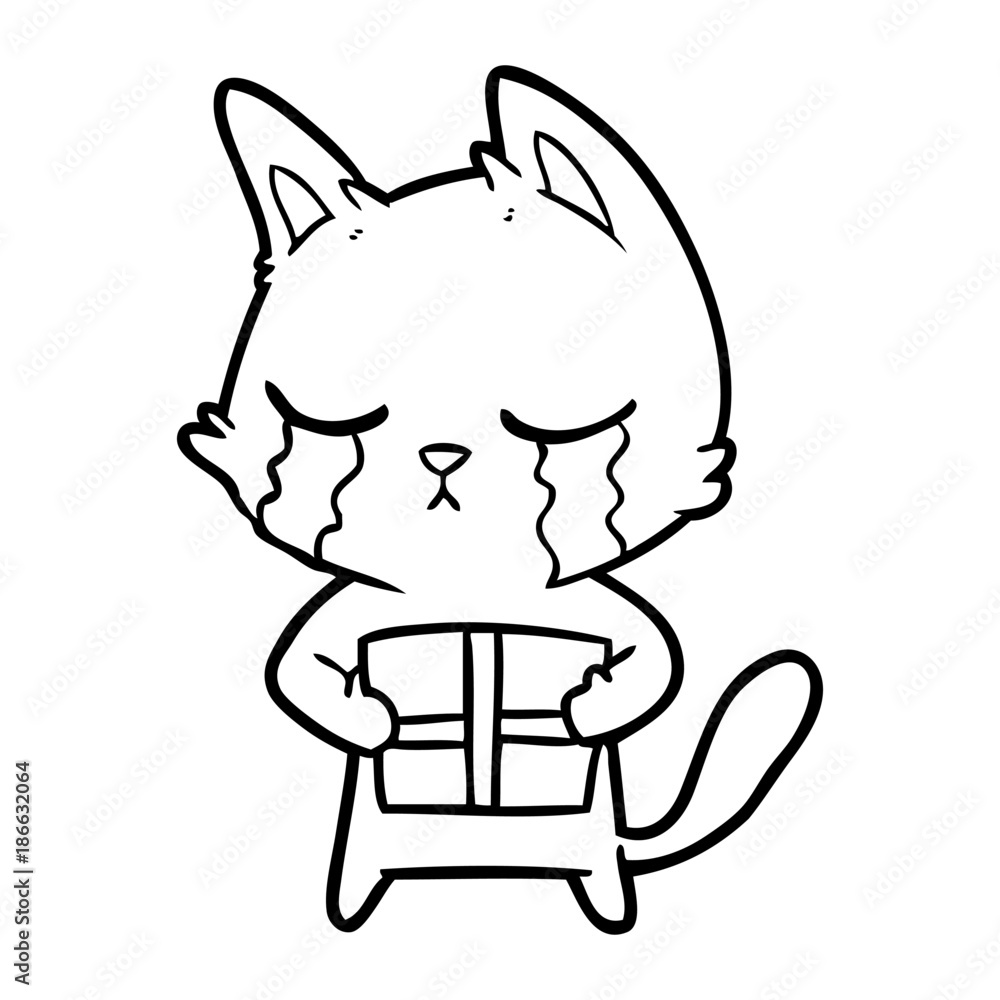 crying cartoon cat holding christmas present crying cartoon cat holding christmas present
