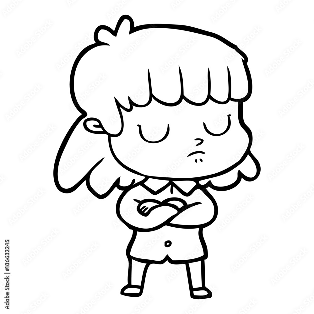 cartoon indifferent woman folding arms