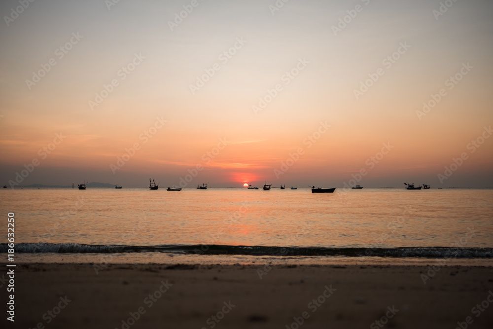 evening sky background beautiful sunset with sea. image for nature, scenery, landscape, sunshine, tropical, seascape concept