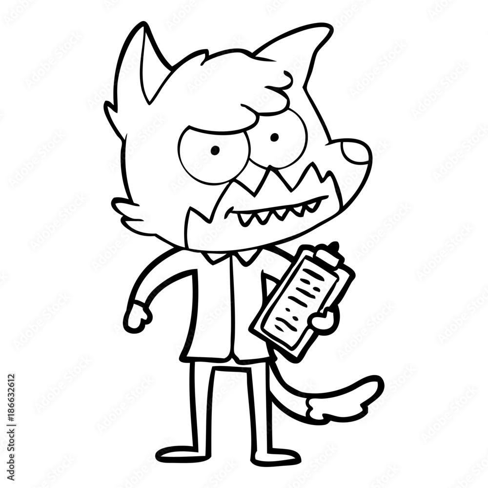 cartoon grinning fox with clipboard cartoon grinning fox with clipboard