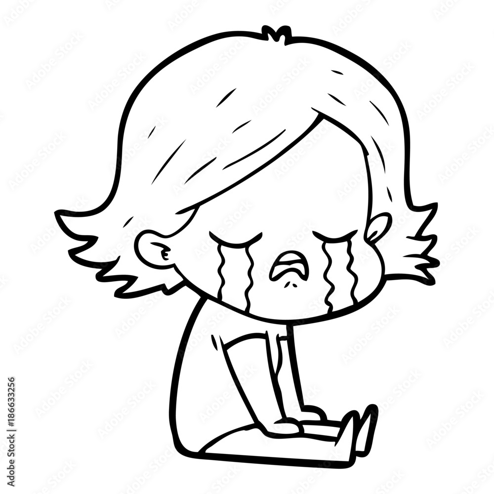 cartoon girl crying sat on floor cartoon girl crying sat on floor