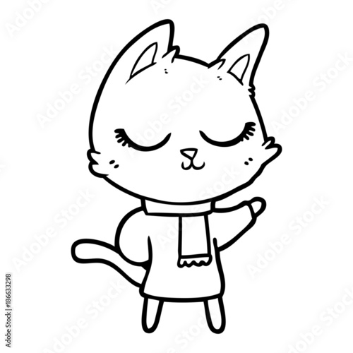 calm cartoon cat wearing scarf © lineartestpilot