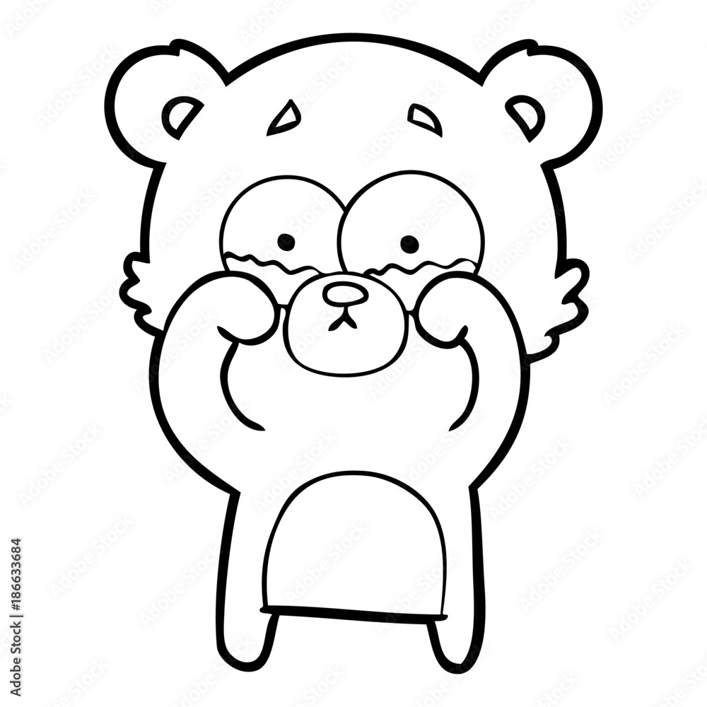 Fototapeta premium cartoon crying bear rubbing eyes