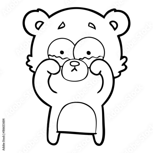 cartoon crying bear rubbing eyes