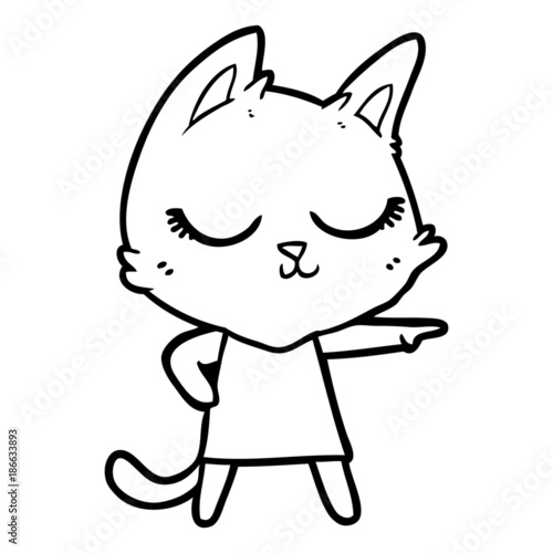 calm cartoon cat girl pointing