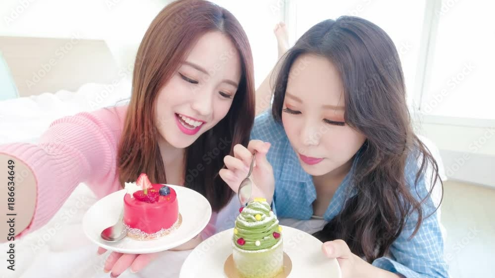 two beauty woman selfie happily