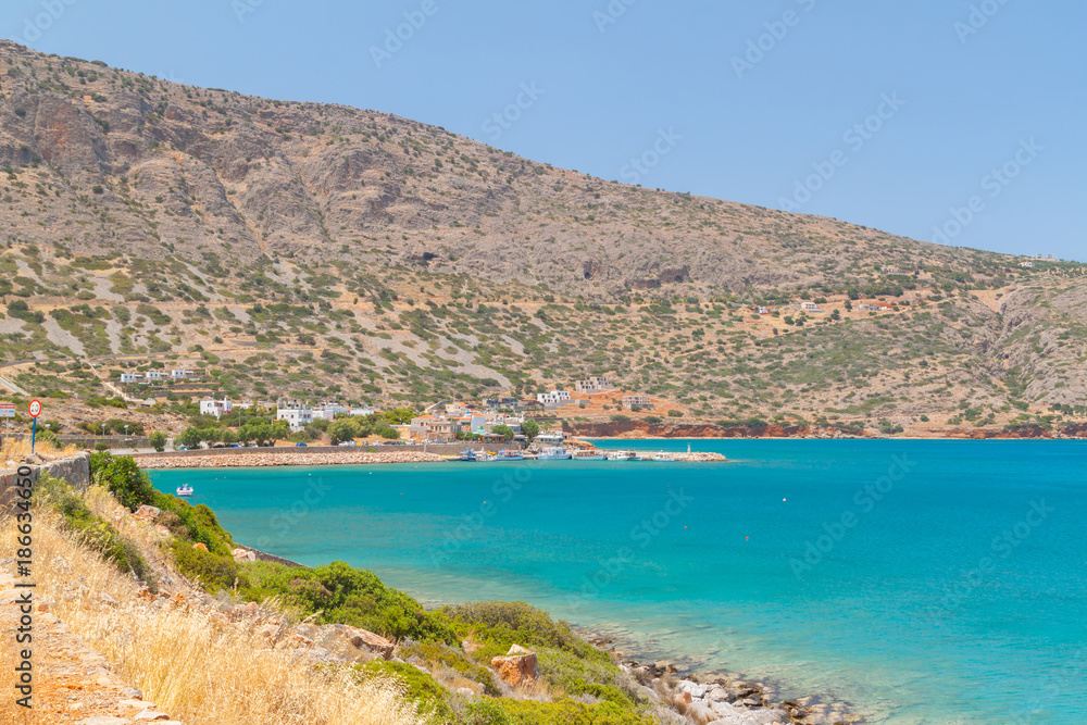Blue water of Mirabello bay on Crete, Greece