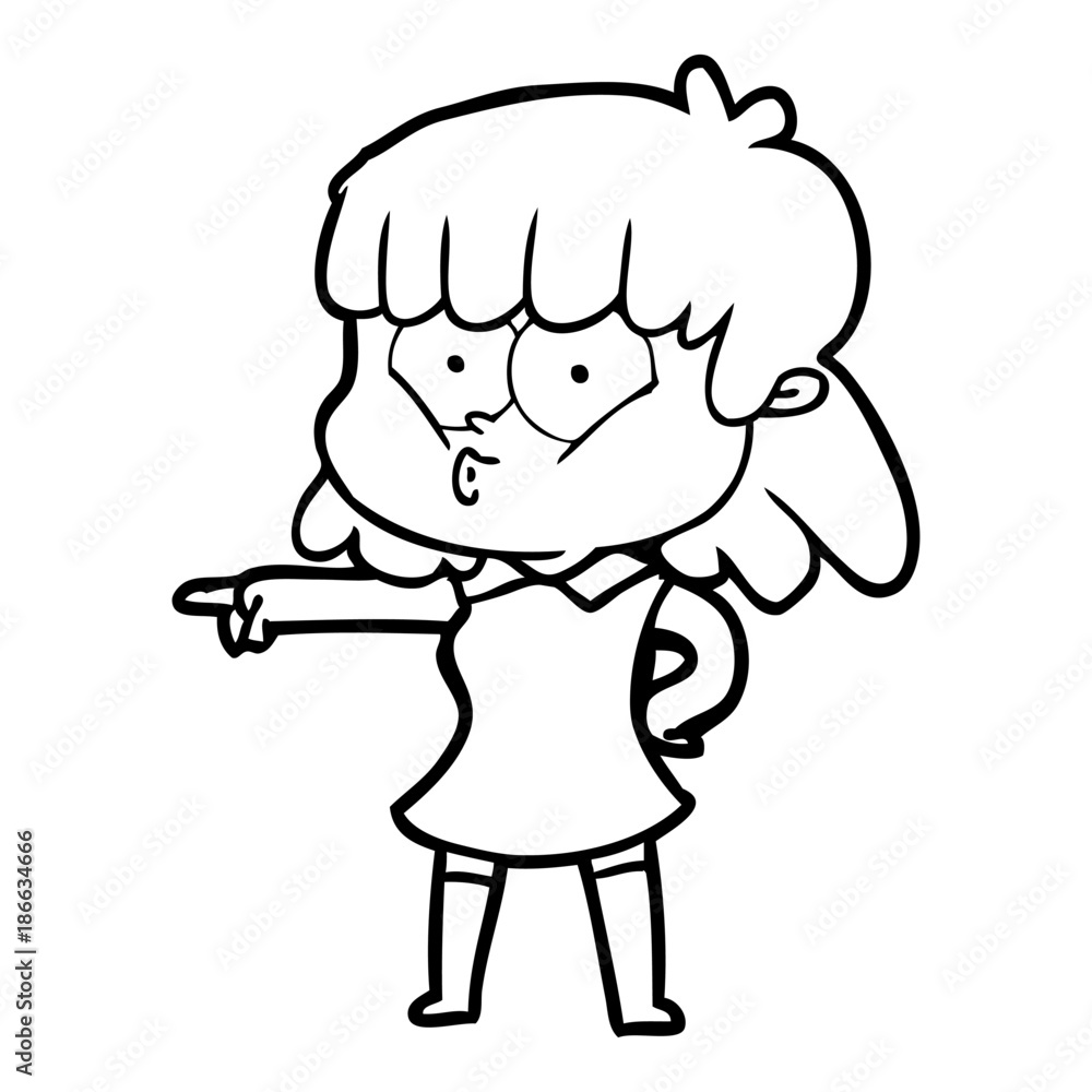 cartoon whistling girl pointing cartoon whistling girl pointing