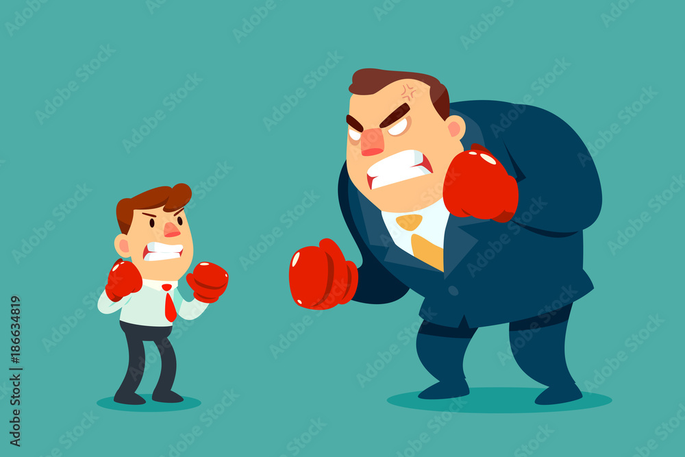 businessman in boxing gloves fighting against bigger businessman businessman in boxing gloves fighting against bigger businessman