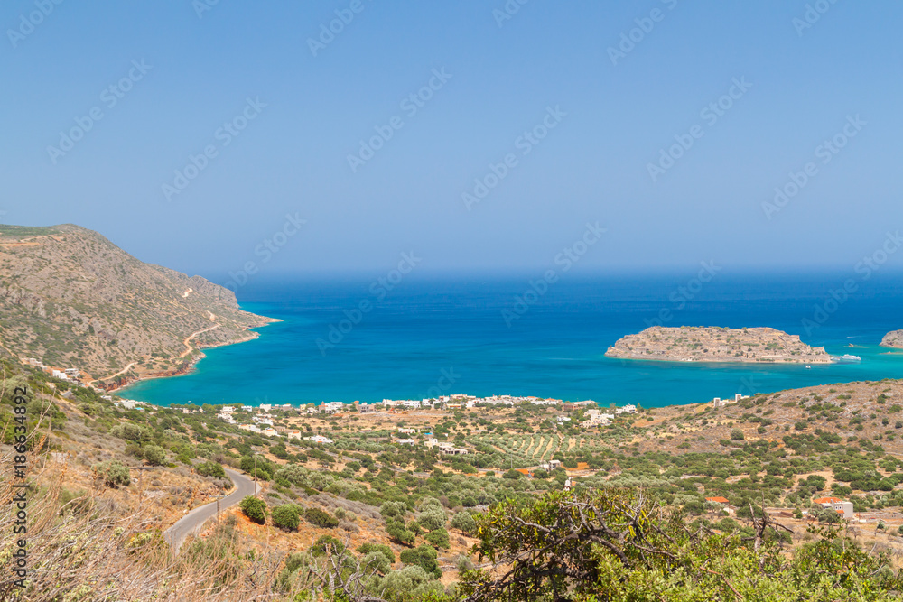 Blue water of Mirabello bay on Crete, Greece