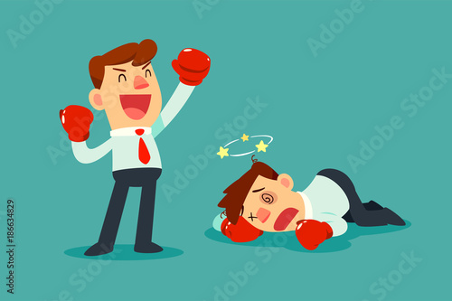 businessman in boxing gloves won the fight against another businessman