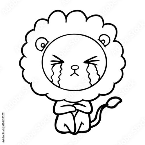 cartoon crying lion sitting huddled up