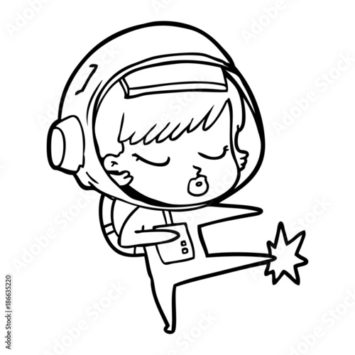 cartoon pretty astronaut girl karate kicking