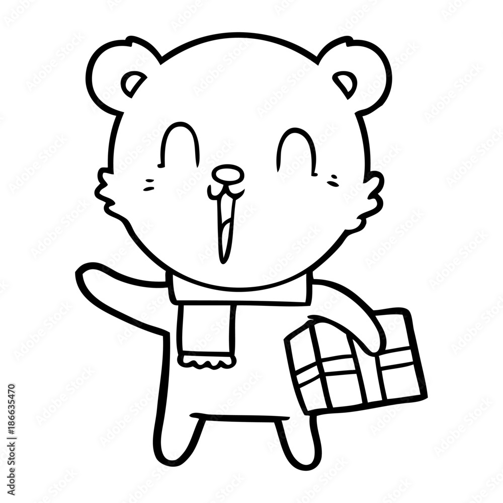 happy cartoon bear with gift