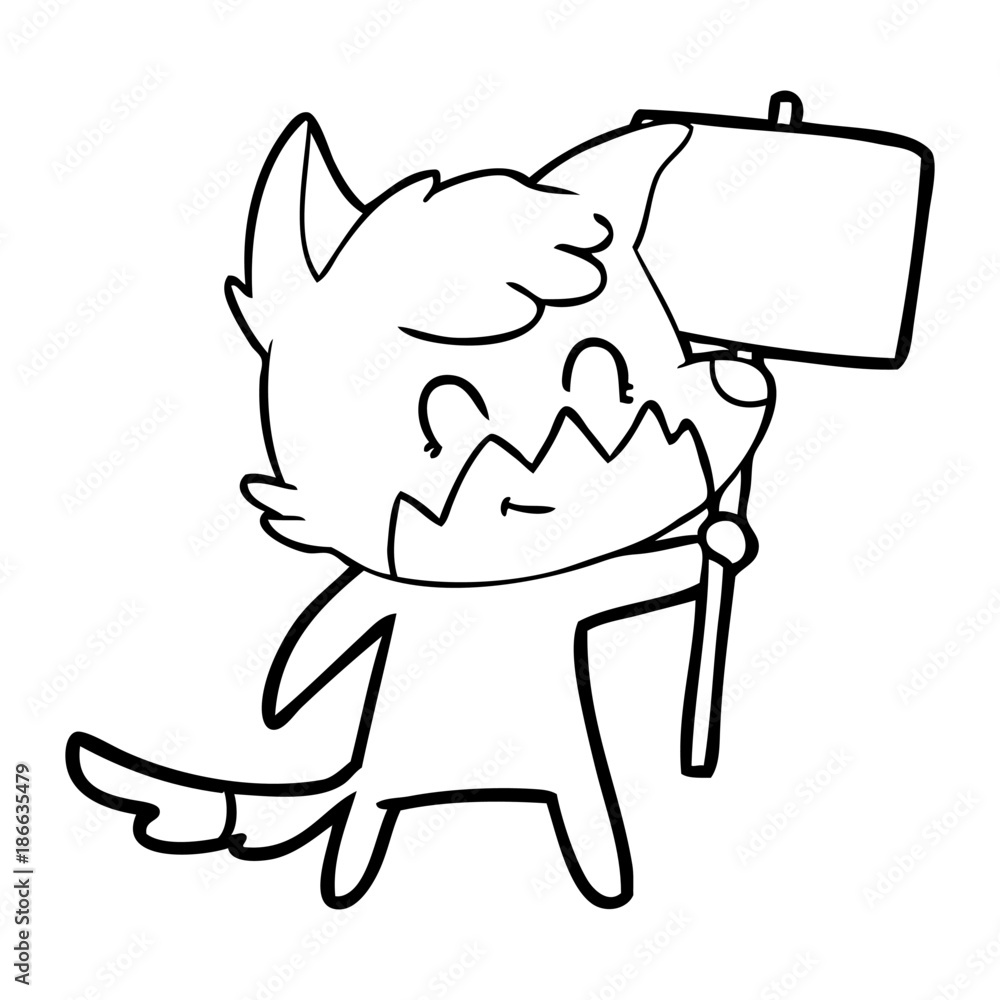 cartoon friendly fox with sign cartoon friendly fox with sign