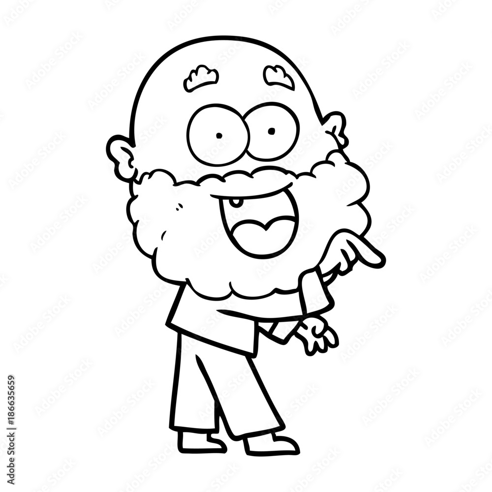 cartoon crazy happy man with beard