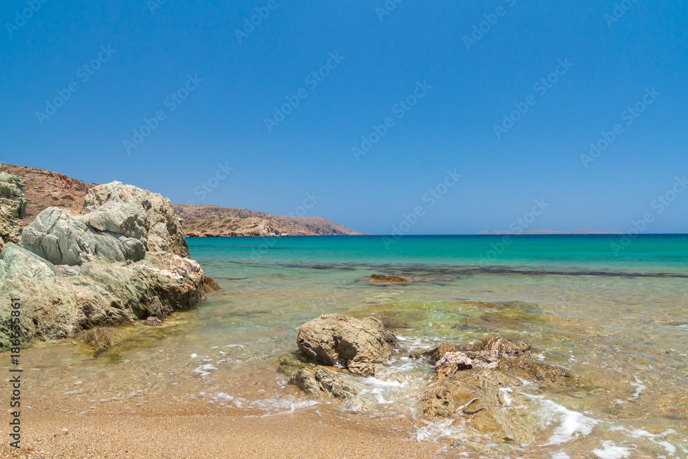 Beautiful rocky Vai beach on Crete, Greece