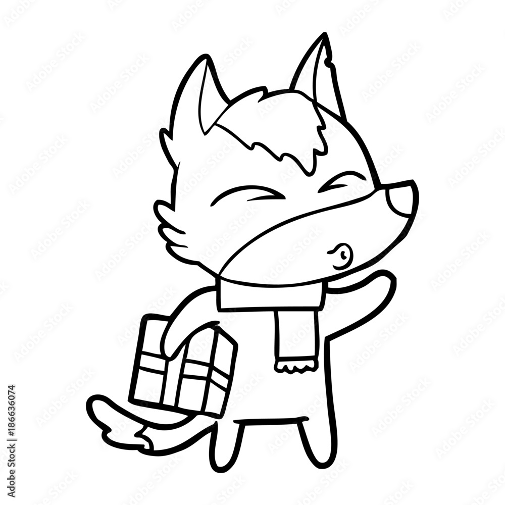 cartoon christmas wolf whistling