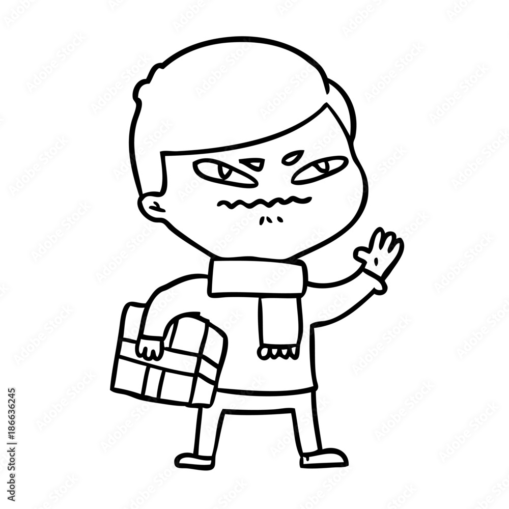 cartoon angry man carrying parcel
